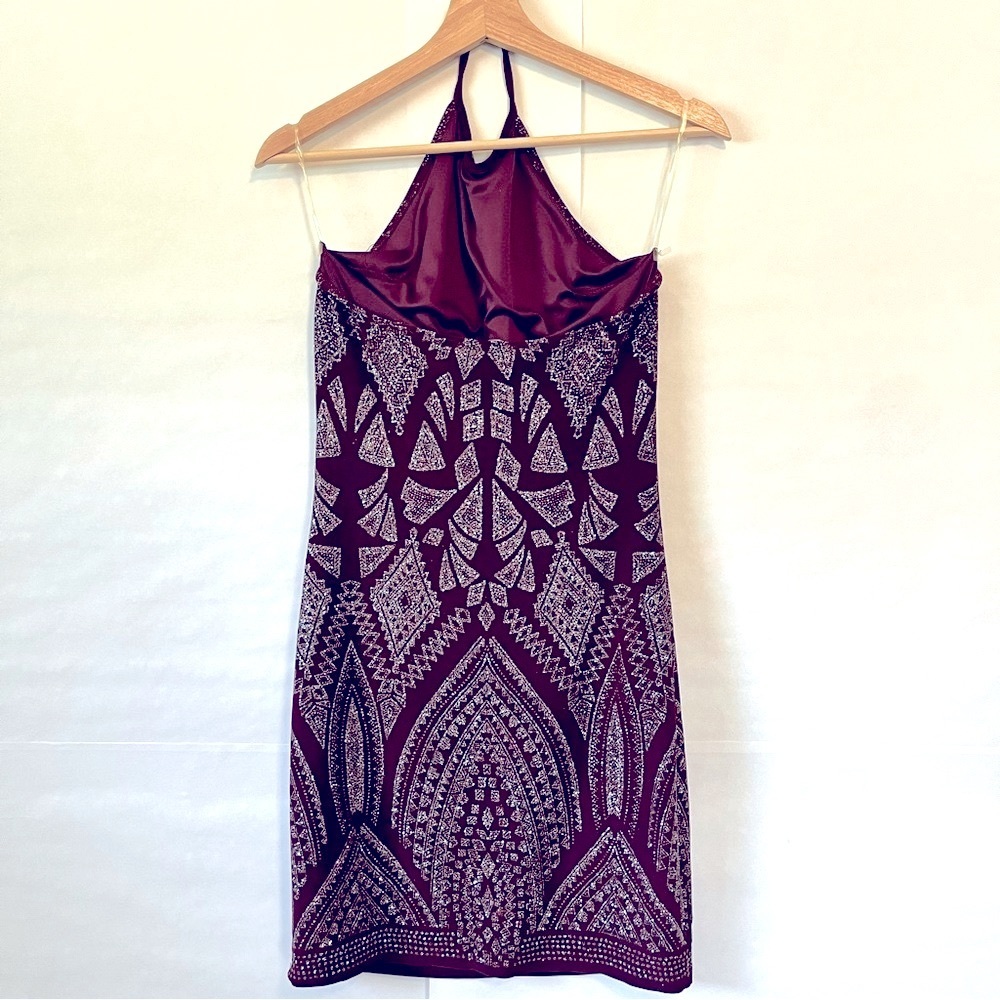HOST PICK - Classy Halter-neck Dress in Plum and Silver Sparkling Pattern - Picture 3 of 6